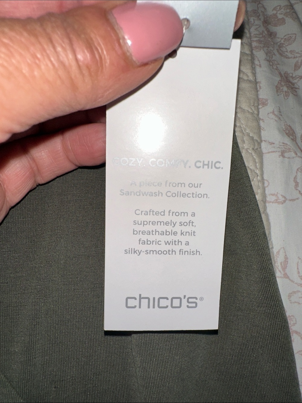 Chico's Olive Green Top with Crew Neck - Picture 8 of 11